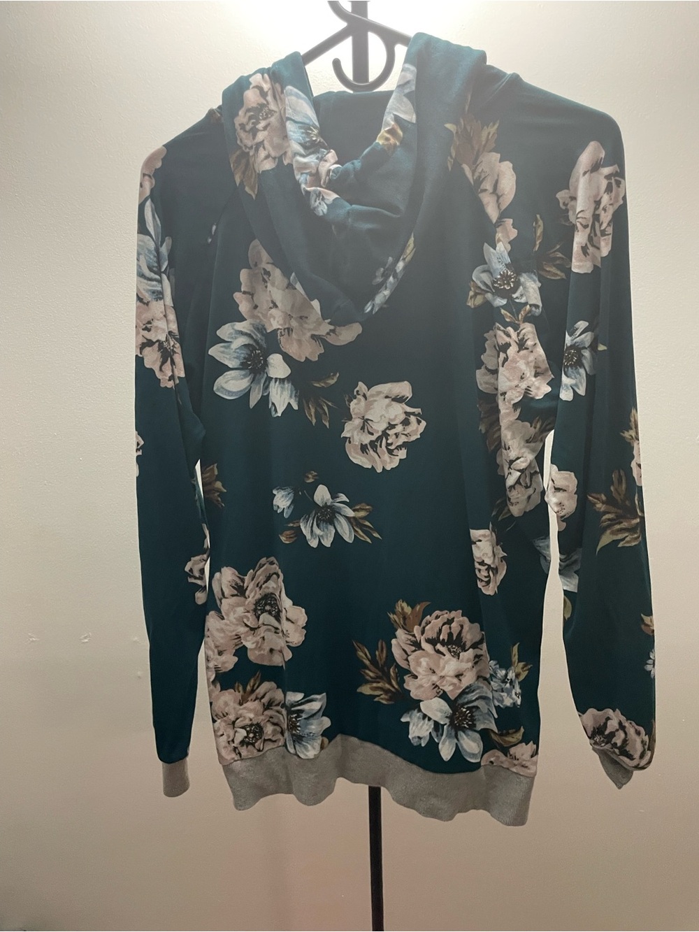 Floral Hooded Long Sleeve Tee - Teal Floral - Picture 3 of 3